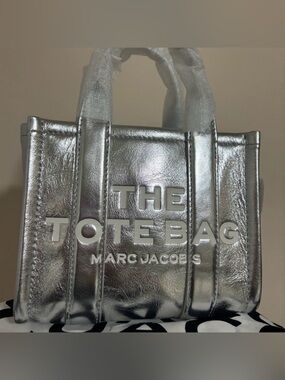 Marc Jacobs Metallic Silver The Tote Bag Mini Tote